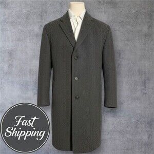JOS A BANK Mens Overcoat 46R Wool Blend Topcoat Coat Herringbone Single Breasted